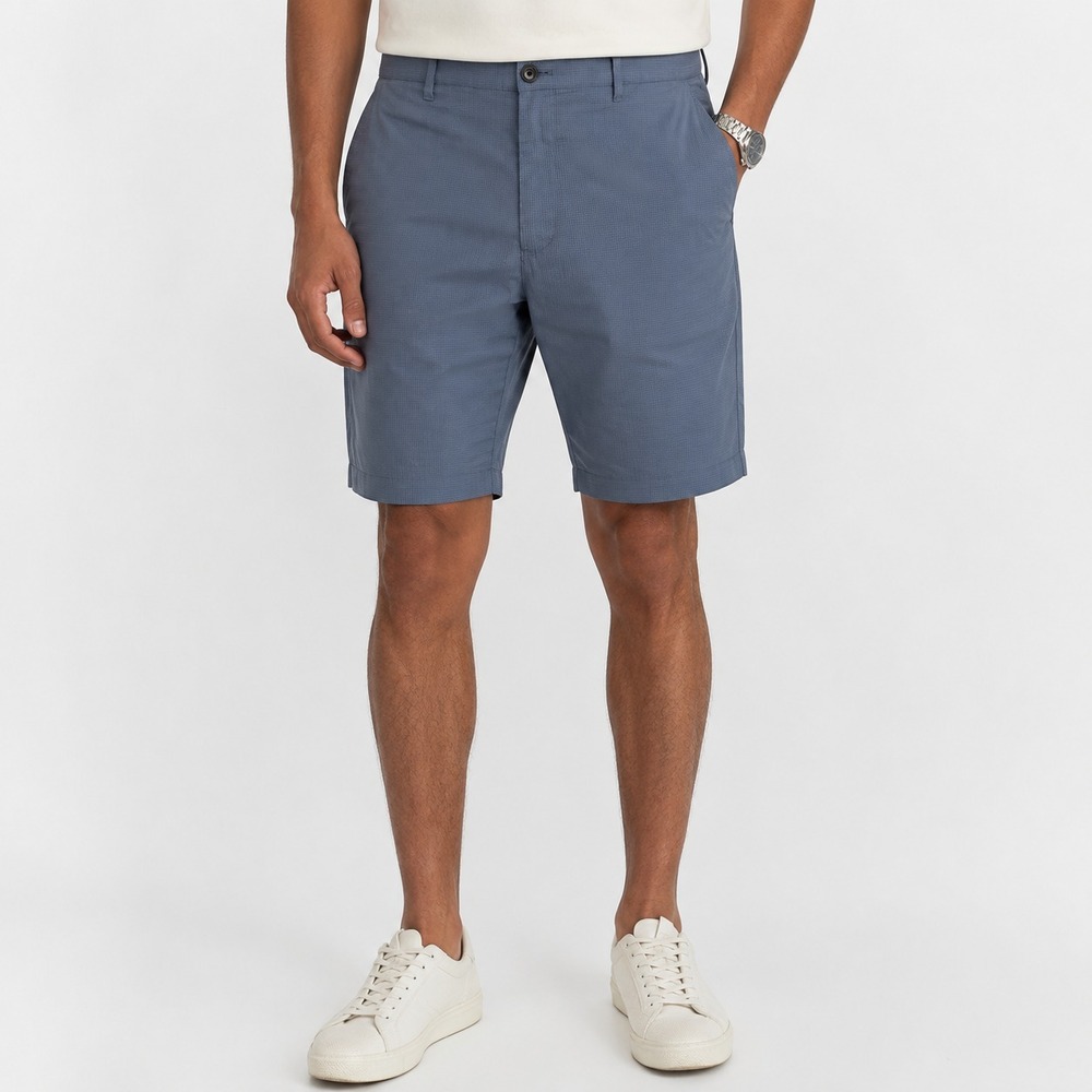 Theory Micro Check Chino Shorts Mens Size 36 Blue Plaid Flat Front Slash Pockets